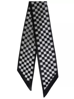 New 37” Black & White Checkered Silk Scarf for Men Accessories